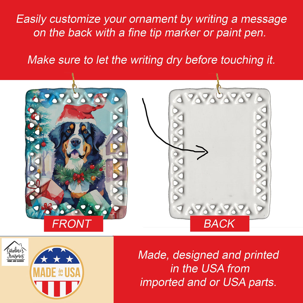 Bernese Mountain Dog Christmas Porcelain Ornament Christmas Tree Hanging Decorations for Home Christmas Holiday, Rectangle, Gift, Multicolor