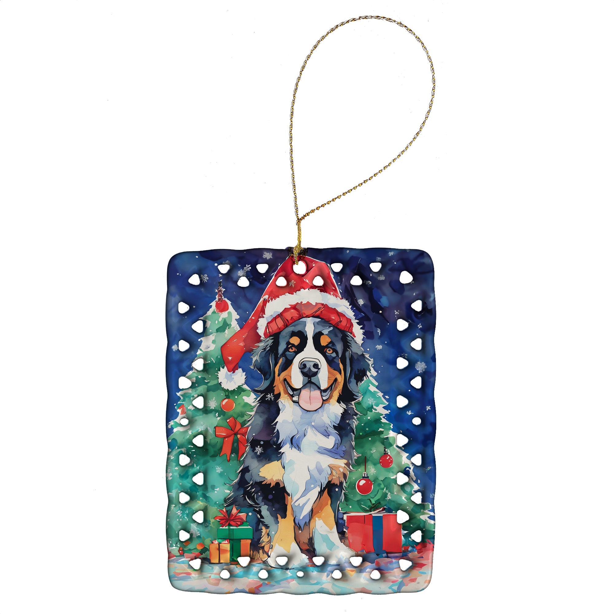 Bernese Mountain Dog Christmas Porcelain Ornament Christmas Tree Hanging Decorations for Home Christmas Holiday, Rectangle, Gift, Multicolor