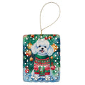 Bichon Frise Christmas Porcelain Ornament Christmas Tree Hanging Decorations for Home Christmas Holiday, Rectangle, Gift, Multicolor