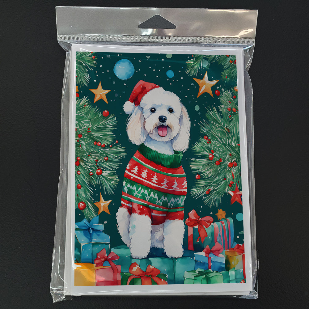 Bichon Frise Christmas Greeting Cards Pack of 8 Blank Cards with Envelopes Whimsical A7 Size 5x7