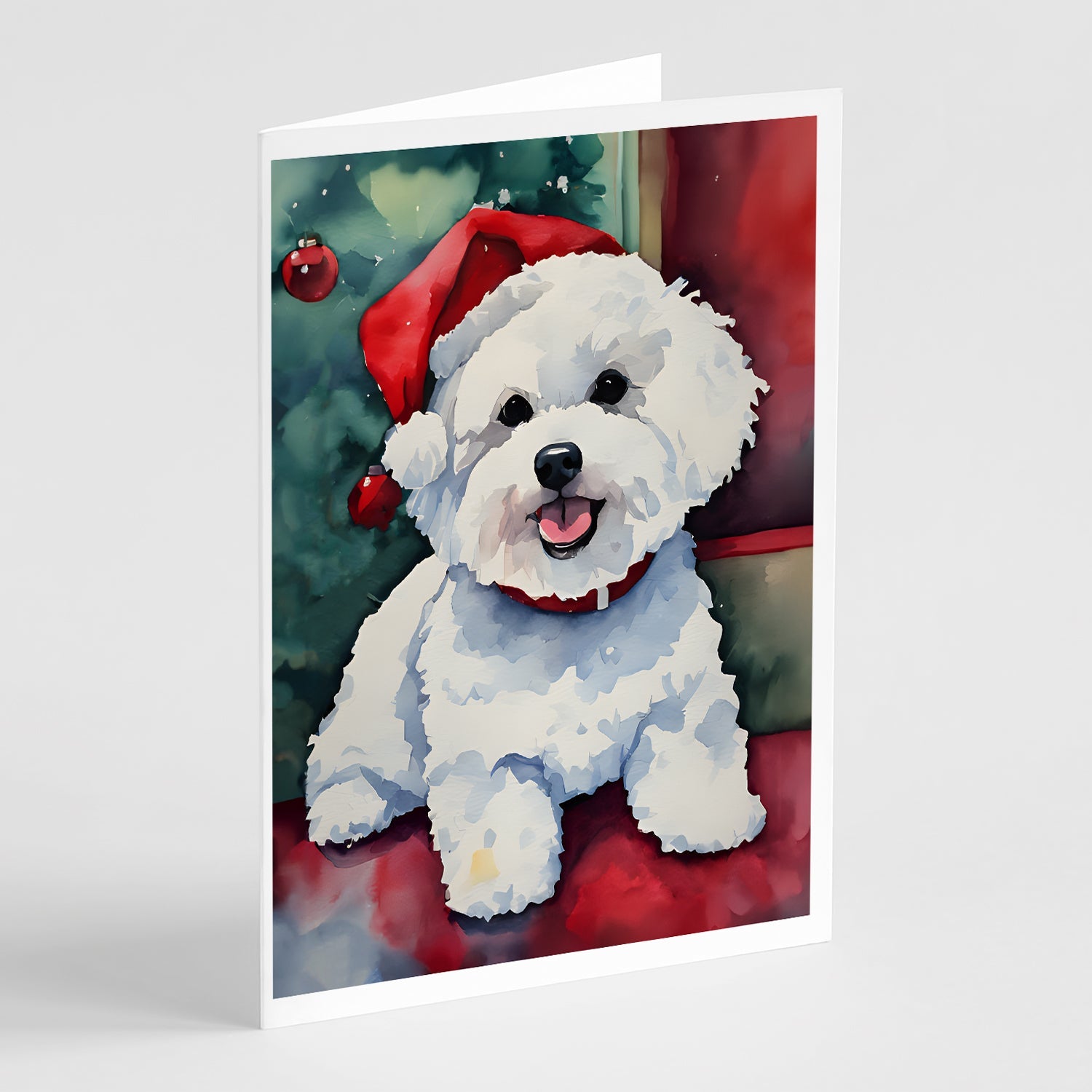 Bichon Frise Christmas Greeting Cards Pack of 8 Blank Cards with Envelopes Whimsical A7 Size 5x7