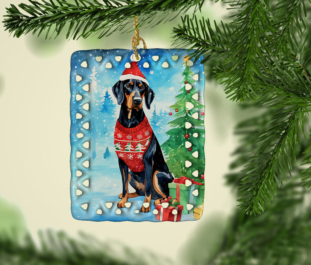 Black and Tan Coonhound Christmas Porcelain Ornament Christmas Tree Hanging Decorations for Home Christmas Holiday, Rectangle, Gift, Multicolor