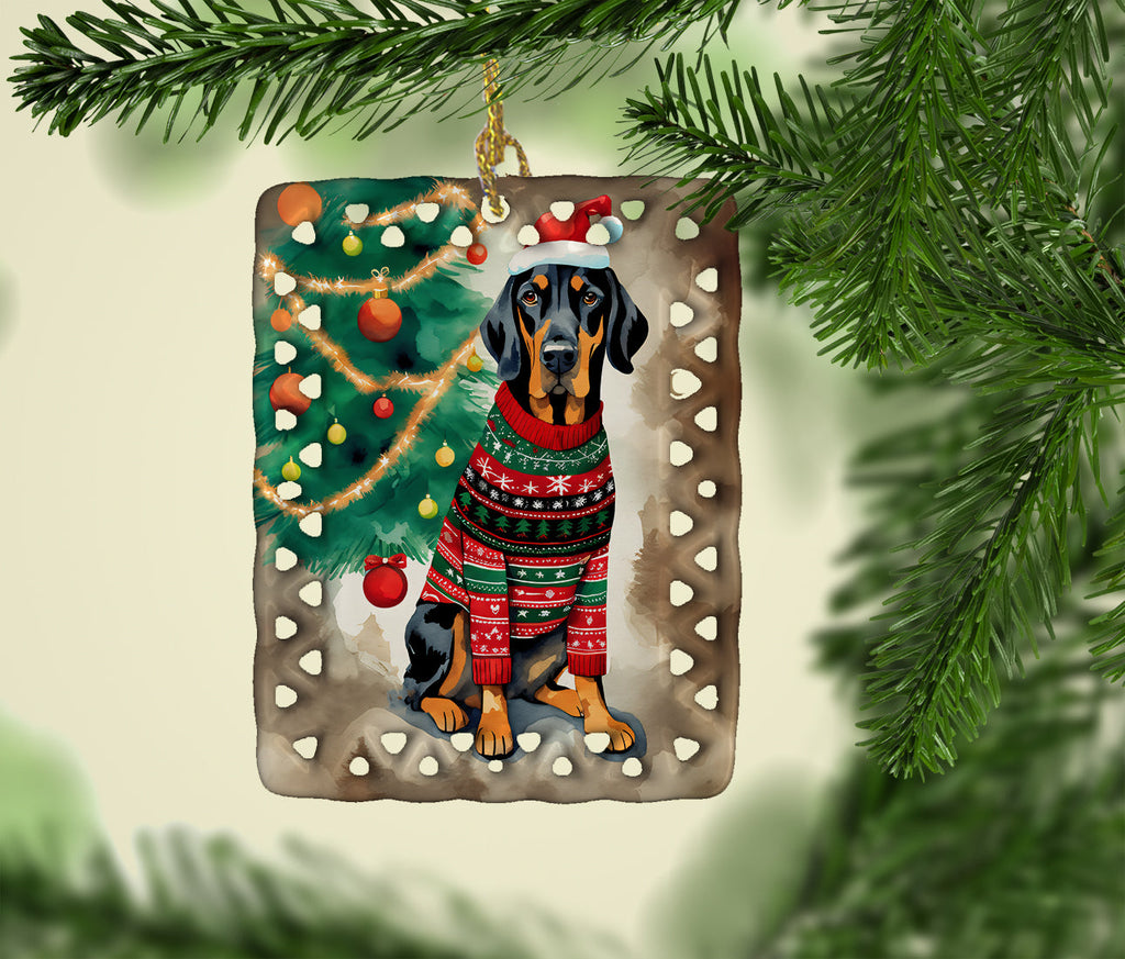 Black and Tan Coonhound Christmas Porcelain Ornament Christmas Tree Hanging Decorations for Home Christmas Holiday, Rectangle, Gift, Multicolor
