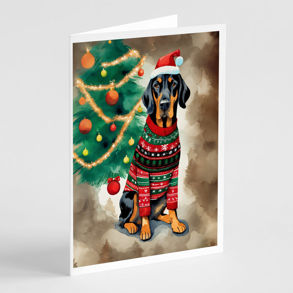 Black and Tan Coonhound Christmas Greeting Cards Pack of 8 Blank Cards with Envelopes Whimsical A7 Size 5x7