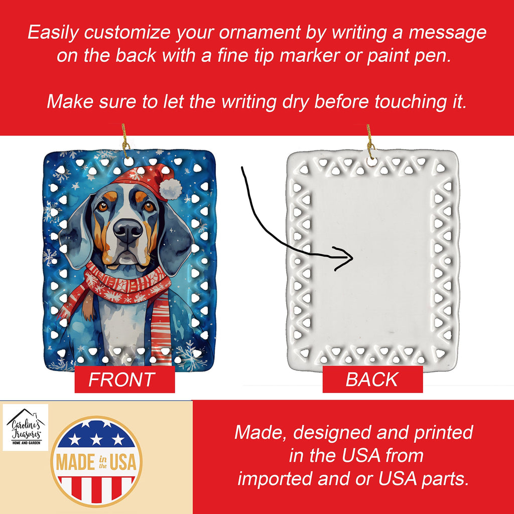 Black and Tan Coonhound Christmas Porcelain Ornament Christmas Tree Hanging Decorations for Home Christmas Holiday, Rectangle, Gift, Multicolor