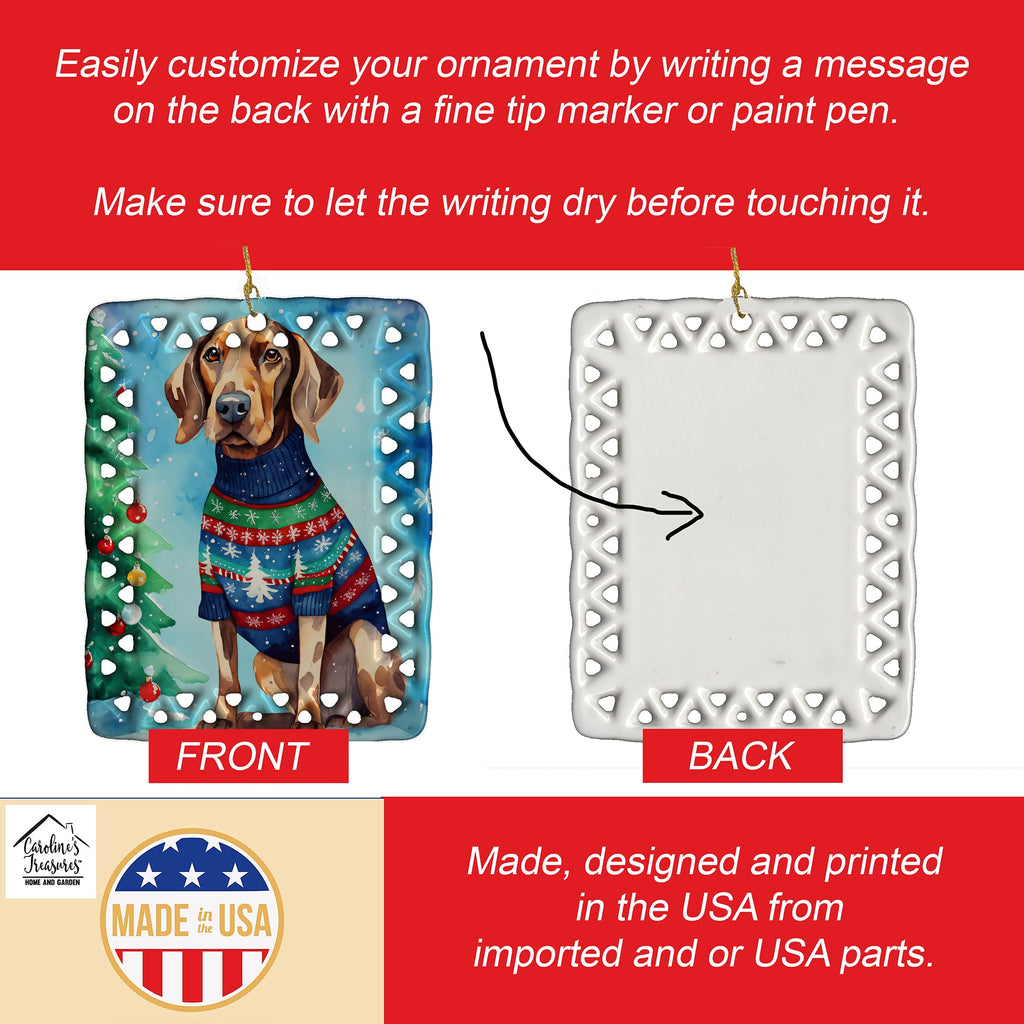 Coonhound Christmas Porcelain Ornament Christmas Tree Hanging Decorations for Home Christmas Holiday, Rectangle, Gift, Multicolor