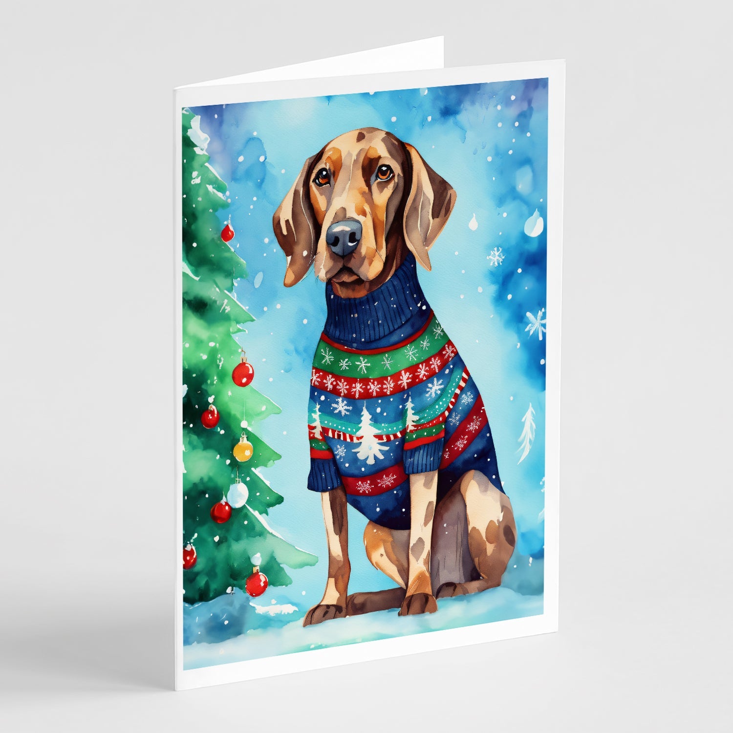 Coonhound Christmas Greeting Cards Pack of 8 Blank Cards with Envelopes Whimsical A7 Size 5x7