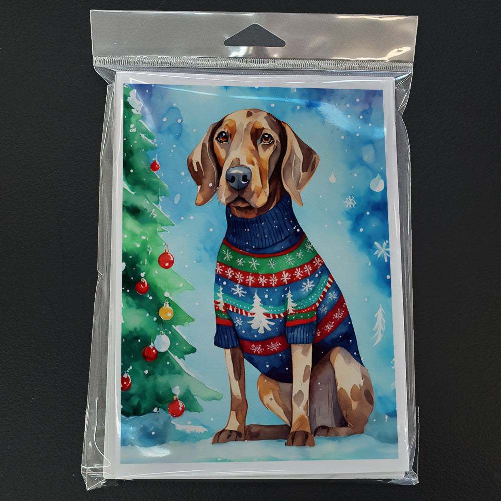 Coonhound Christmas Greeting Cards Pack of 8 Blank Cards with Envelopes Whimsical A7 Size 5x7