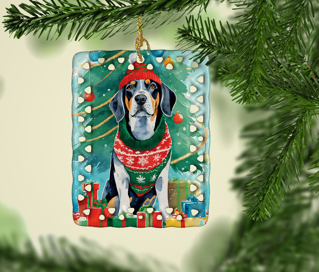 Bluetick Coonhound Christmas Porcelain Ornament Christmas Tree Hanging Decorations for Home Christmas Holiday, Rectangle, Gift, Multicolor
