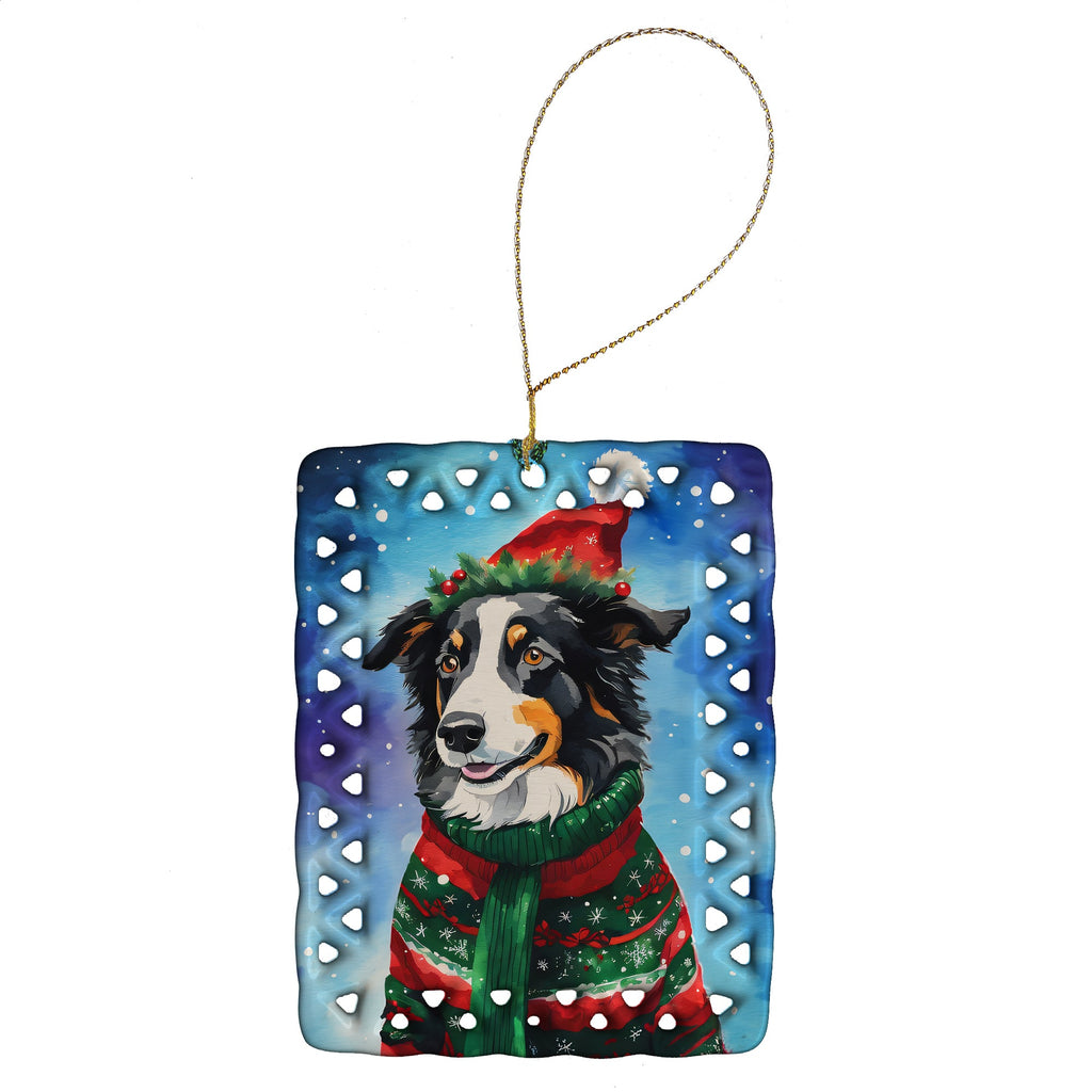 Border Collie Christmas Porcelain Ornament Christmas Tree Hanging Decorations for Home Christmas Holiday, Rectangle, Gift, Multicolor