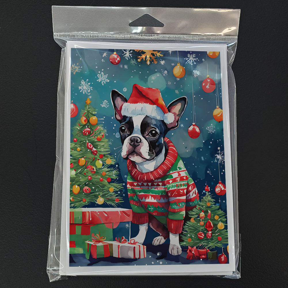 Boston Terrier Christmas Greeting Cards Pack of 8 Blank Cards with Envelopes Whimsical A7 Size 5x7