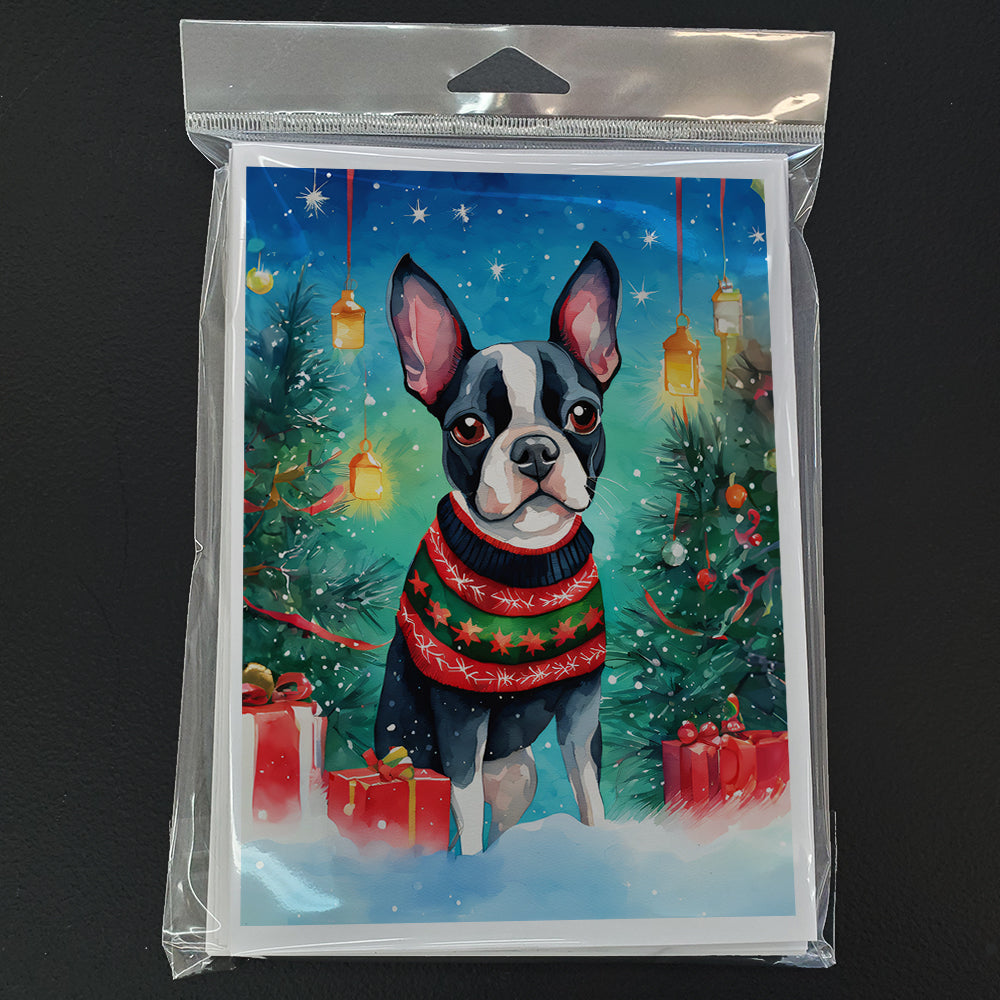 Boston Terrier Christmas Greeting Cards Pack of 8 Blank Cards with Envelopes Whimsical A7 Size 5x7