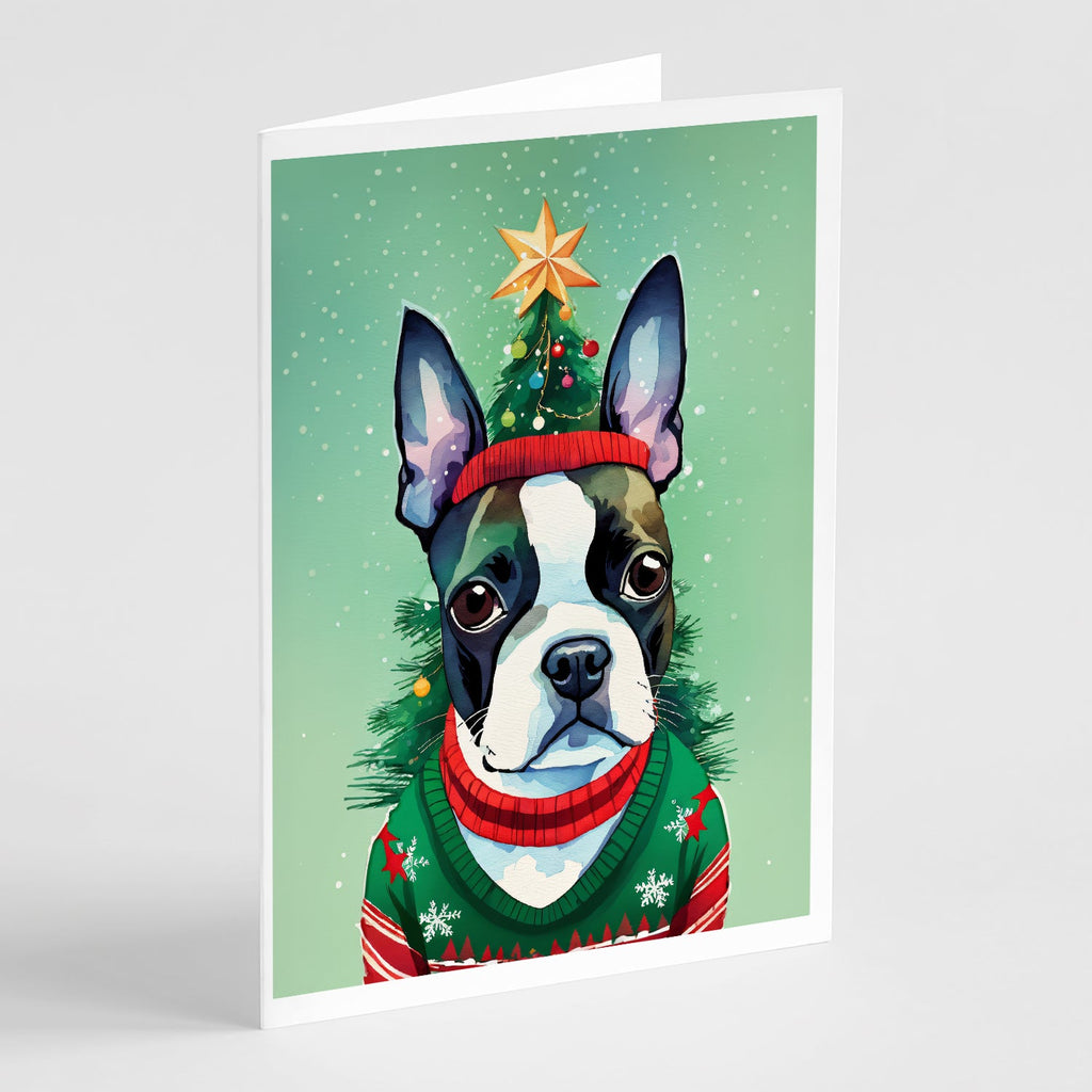 Boston Terrier Christmas Greeting Cards Pack of 8 Blank Cards with Envelopes Whimsical A7 Size 5x7