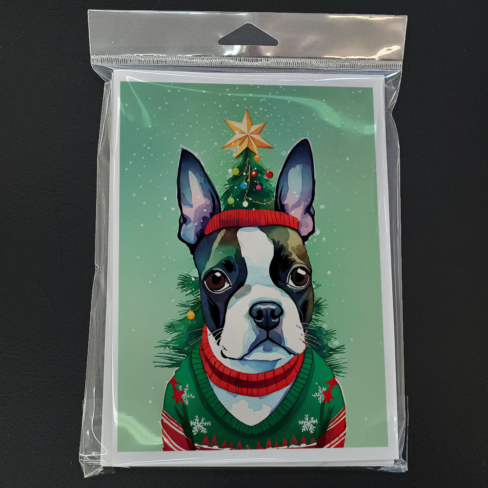 Boston Terrier Christmas Greeting Cards Pack of 8 Blank Cards with Envelopes Whimsical A7 Size 5x7
