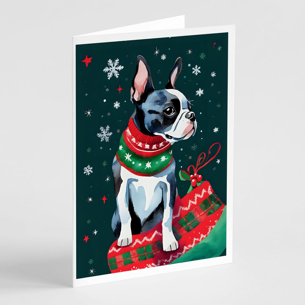 Boston Terrier Christmas Greeting Cards Pack of 8 Blank Cards with Envelopes Whimsical A7 Size 5x7