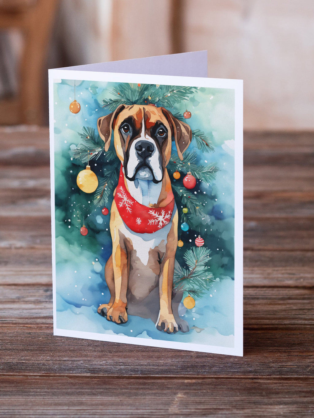 Boxer Christmas Greeting Cards Pack of 8 Blank Cards with Envelopes Whimsical A7 Size 5x7