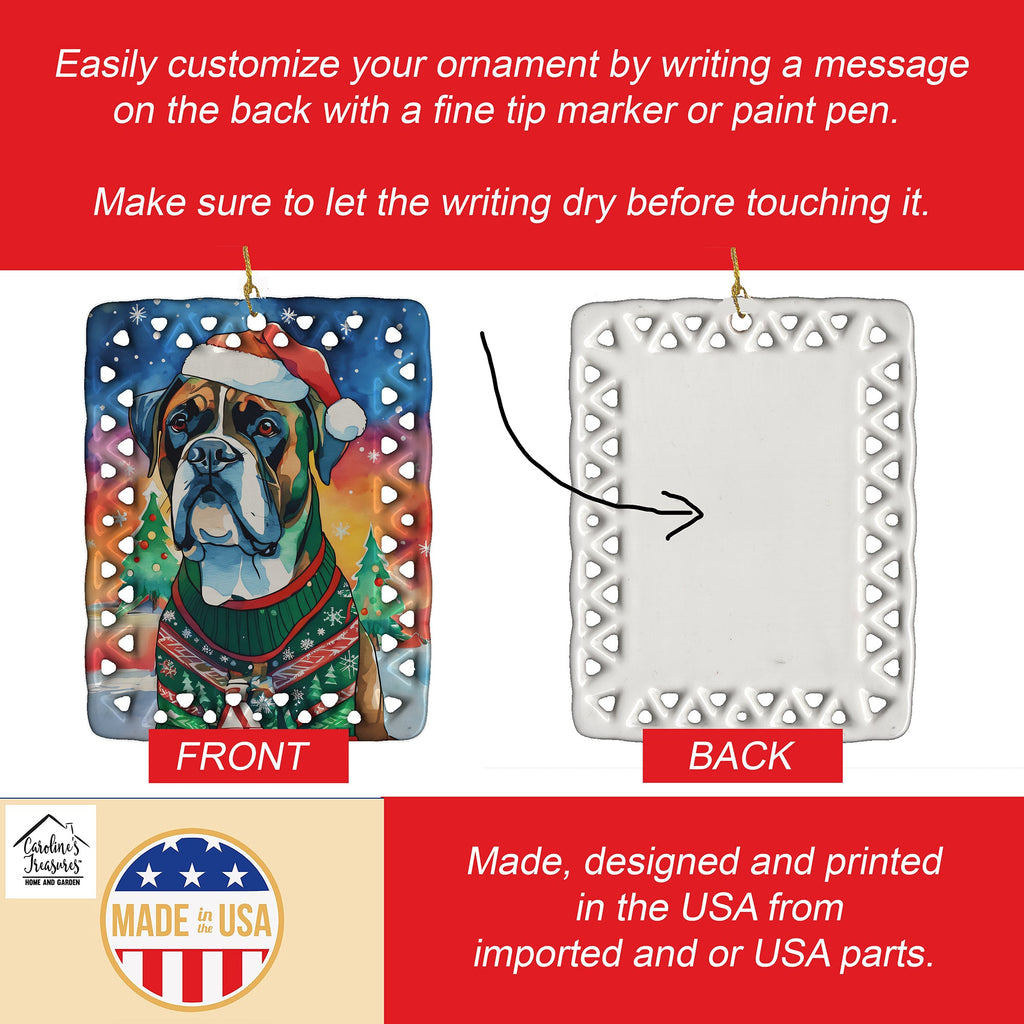 Boxer Christmas Porcelain Ornament Christmas Tree Hanging Decorations for Home Christmas Holiday, Rectangle, Gift, Multicolor