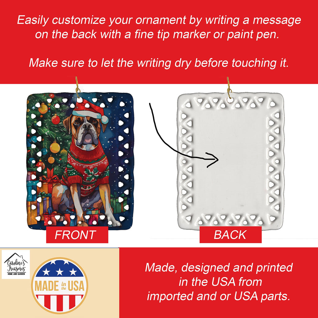 Boxer Christmas Porcelain Ornament Christmas Tree Hanging Decorations for Home Christmas Holiday, Rectangle, Gift, Multicolor