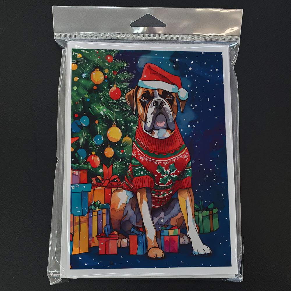 Boxer Christmas Greeting Cards Pack of 8 Blank Cards with Envelopes Whimsical A7 Size 5x7