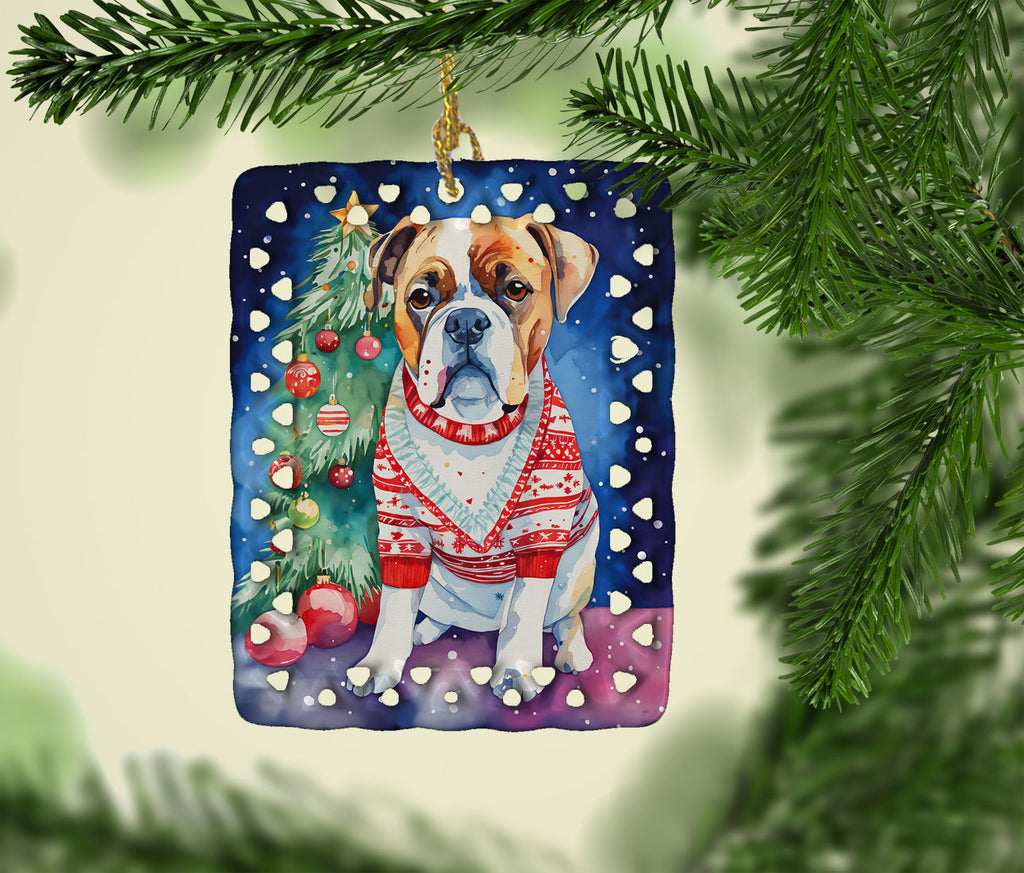 Boxer Christmas Porcelain Ornament Christmas Tree Hanging Decorations for Home Christmas Holiday, Rectangle, Gift, Multicolor