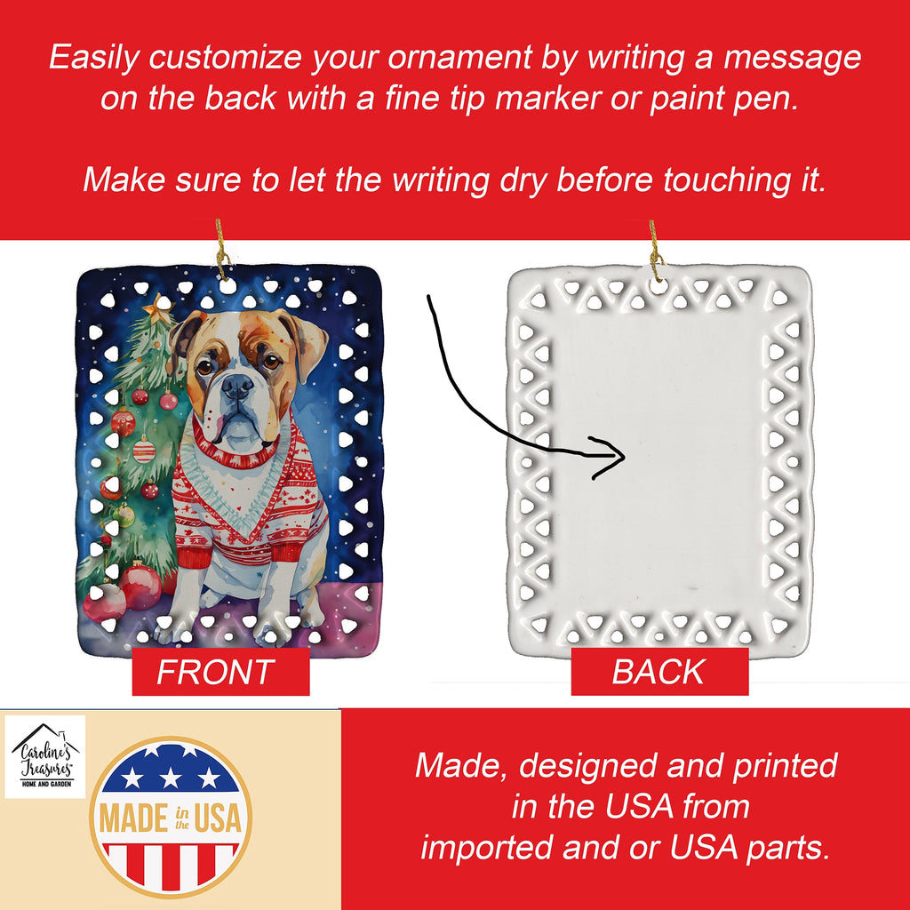 Boxer Christmas Porcelain Ornament Christmas Tree Hanging Decorations for Home Christmas Holiday, Rectangle, Gift, Multicolor
