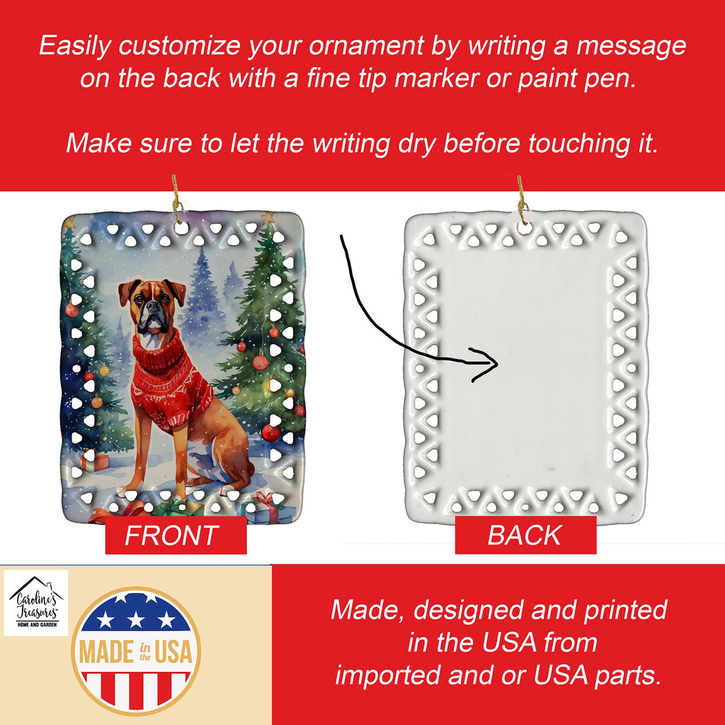 Boxer Christmas Porcelain Ornament Christmas Tree Hanging Decorations for Home Christmas Holiday, Rectangle, Gift, Multicolor