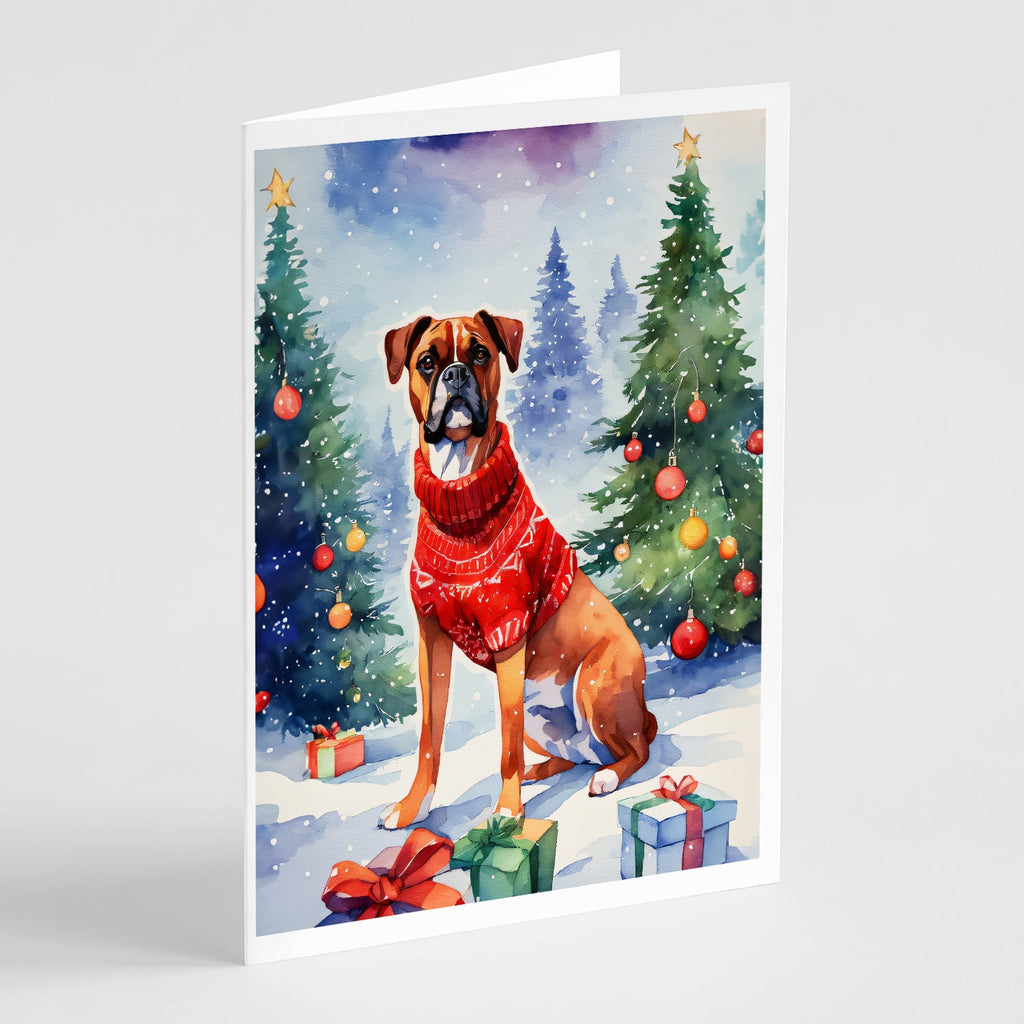 Boxer Christmas Greeting Cards Pack of 8 Blank Cards with Envelopes Whimsical A7 Size 5x7