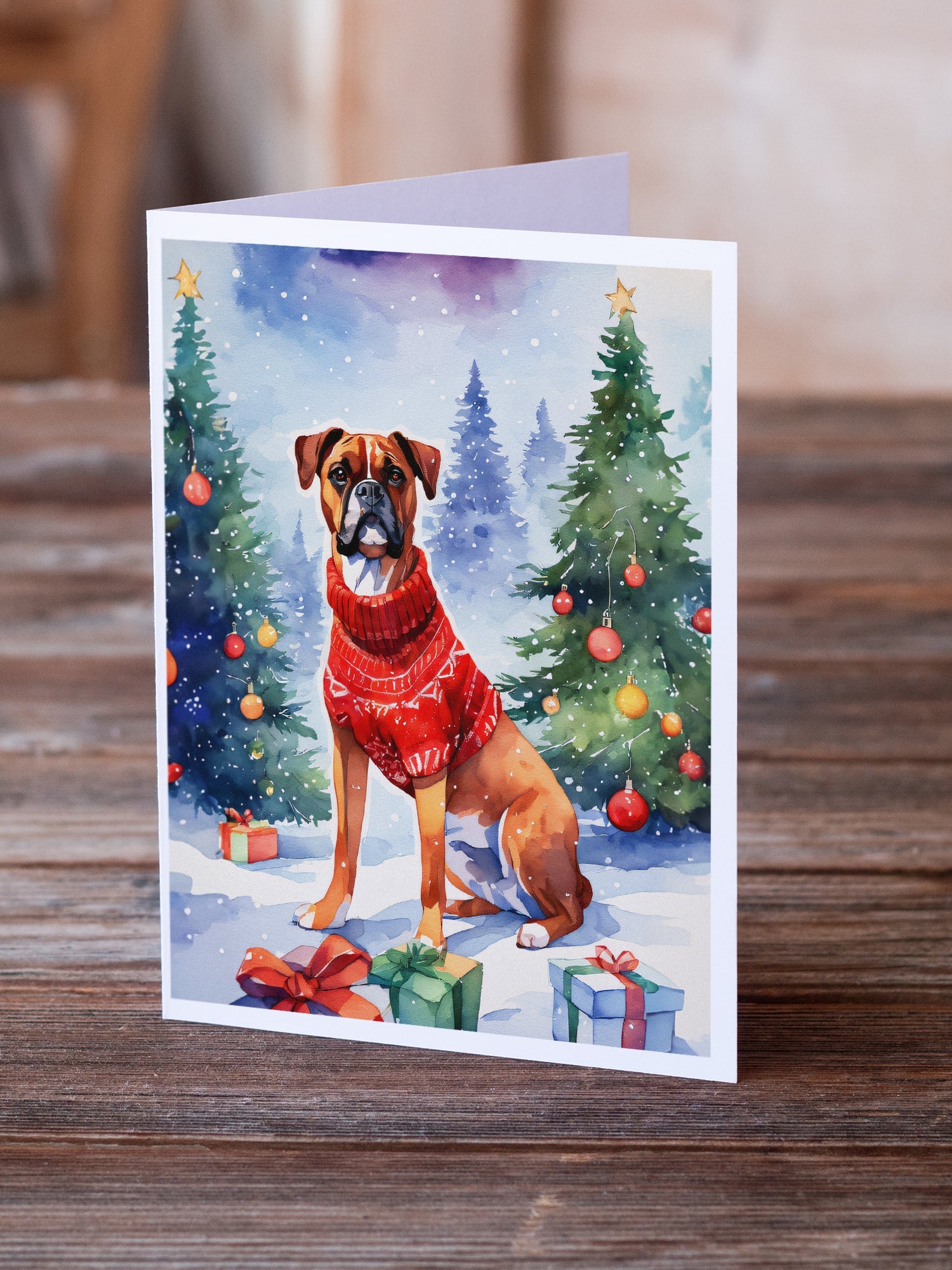 Boxer Christmas Greeting Cards Pack of 8 Blank Cards with Envelopes Whimsical A7 Size 5x7
