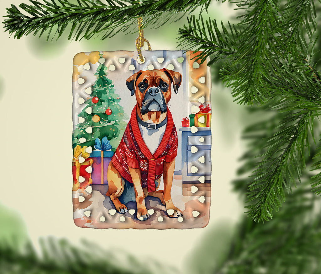 Boxer Christmas Porcelain Ornament Christmas Tree Hanging Decorations for Home Christmas Holiday, Rectangle, Gift, Multicolor