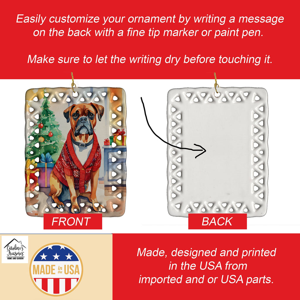 Boxer Christmas Porcelain Ornament Christmas Tree Hanging Decorations for Home Christmas Holiday, Rectangle, Gift, Multicolor