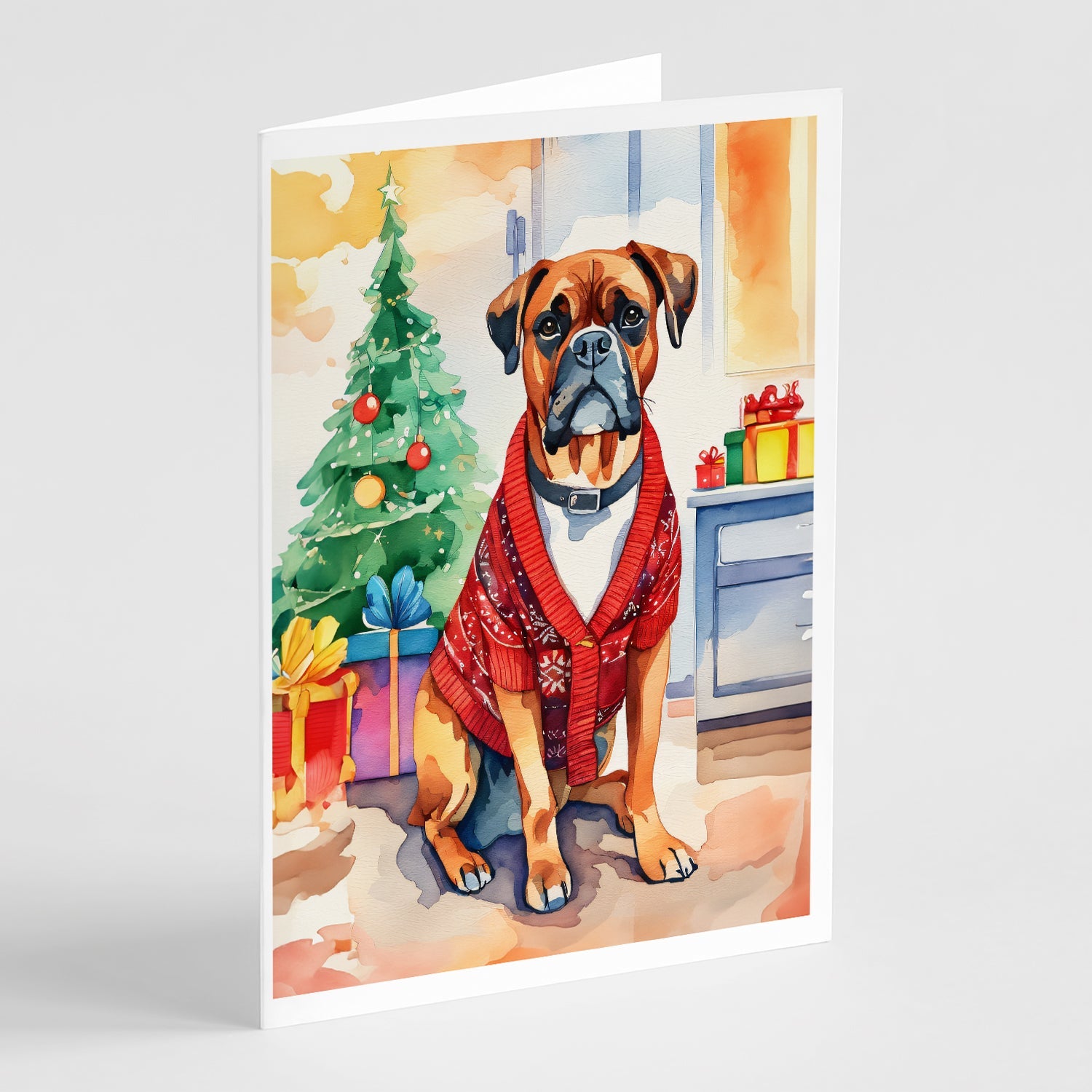 Boxer Christmas Greeting Cards Pack of 8 Blank Cards with Envelopes Whimsical A7 Size 5x7