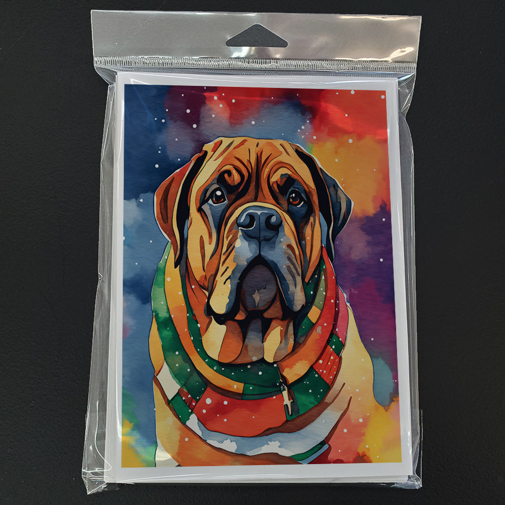 Bullmastiff Christmas Greeting Cards Pack of 8 Blank Cards with Envelopes Whimsical A7 Size 5x7