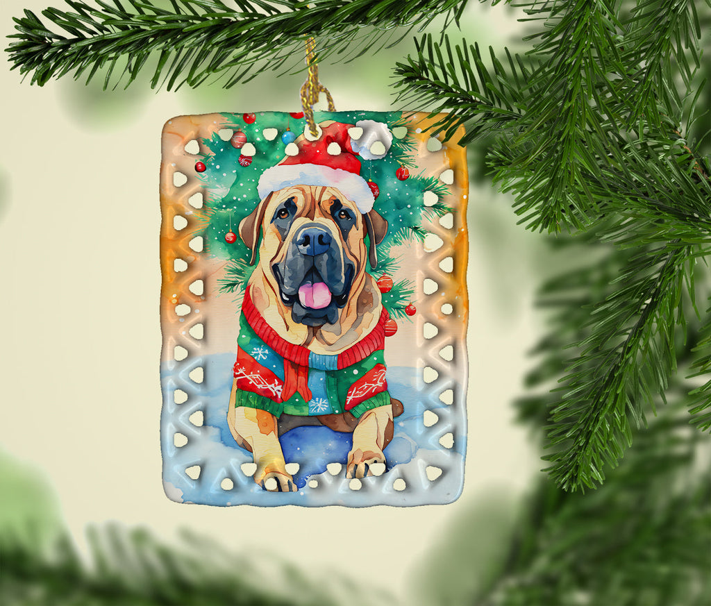 Bullmastiff Christmas Porcelain Ornament Christmas Tree Hanging Decorations for Home Christmas Holiday, Rectangle, Gift, Multicolor