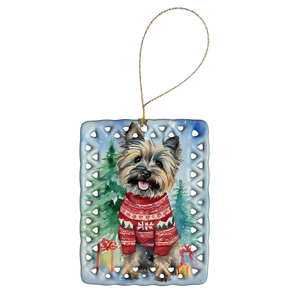 Cairn Terrier Christmas Porcelain Ornament Christmas Tree Hanging Decorations for Home Christmas Holiday, Rectangle, Gift, Multicolor