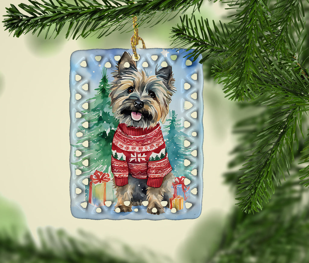 Cairn Terrier Christmas Porcelain Ornament Christmas Tree Hanging Decorations for Home Christmas Holiday, Rectangle, Gift, Multicolor