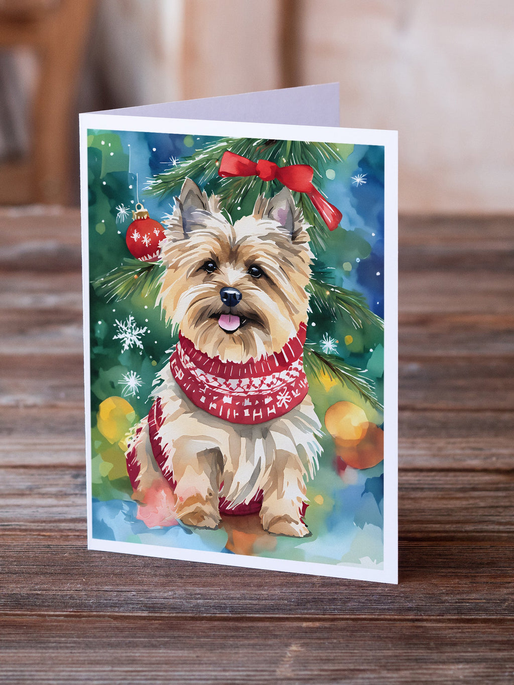 Cairn Terrier Christmas Greeting Cards Pack of 8 Blank Cards with Envelopes Whimsical A7 Size 5x7