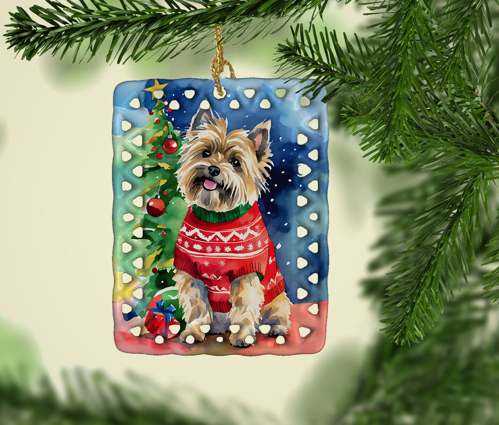 Cairn Terrier Christmas Porcelain Ornament Christmas Tree Hanging Decorations for Home Christmas Holiday, Rectangle, Gift, Multicolor