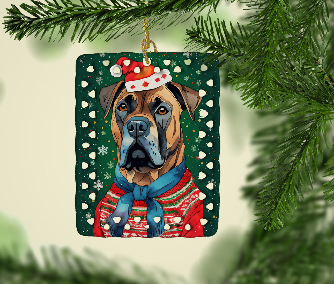 Cane Corso Christmas Porcelain Ornament Christmas Tree Hanging Decorations for Home Christmas Holiday, Rectangle, Gift, Multicolor