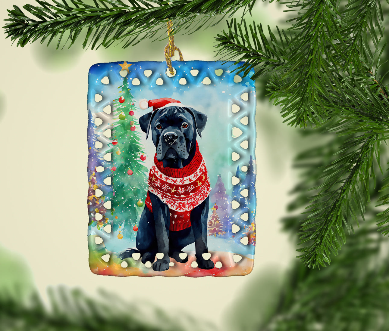 Cane Corso Christmas Porcelain Ornament Christmas Tree Hanging Decorations for Home Christmas Holiday, Rectangle, Gift, Multicolor