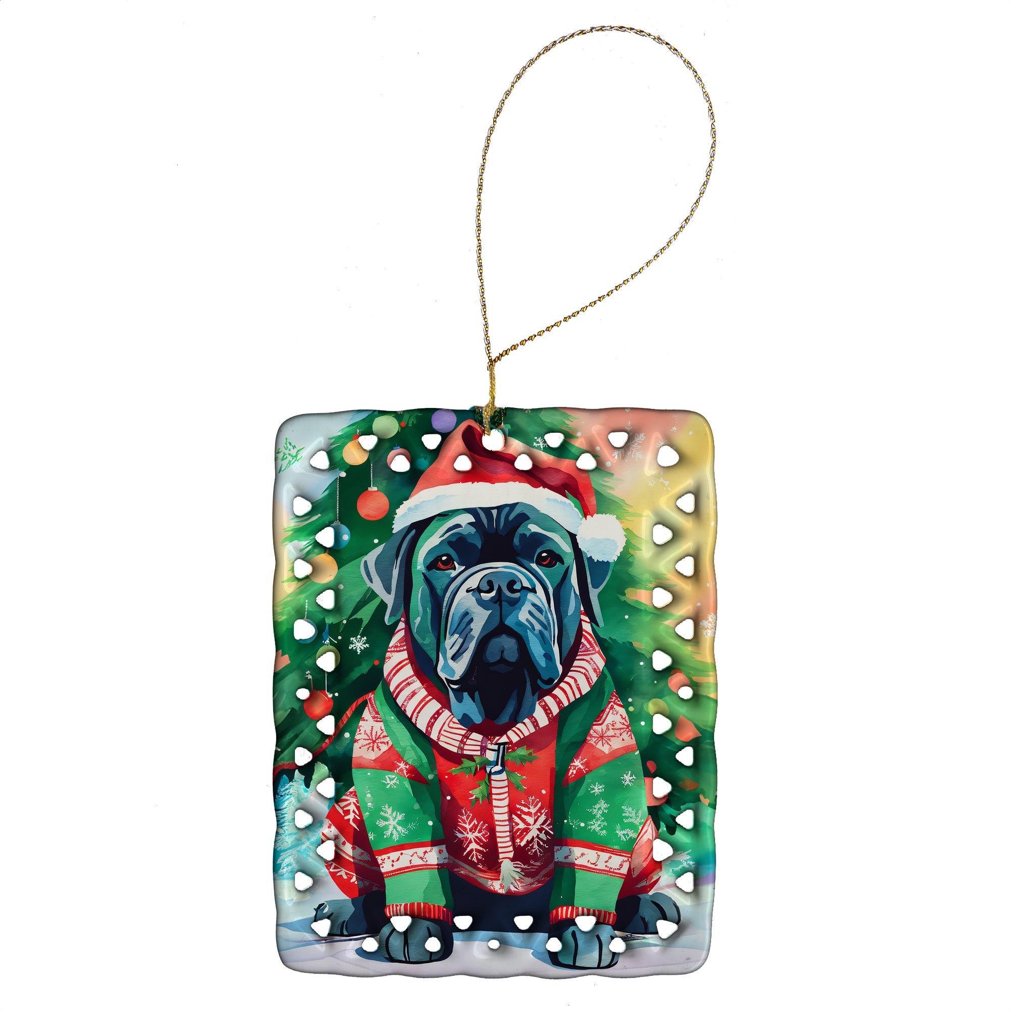 Cane Corso Christmas Porcelain Ornament Christmas Tree Hanging Decorations for Home Christmas Holiday, Rectangle, Gift, Multicolor