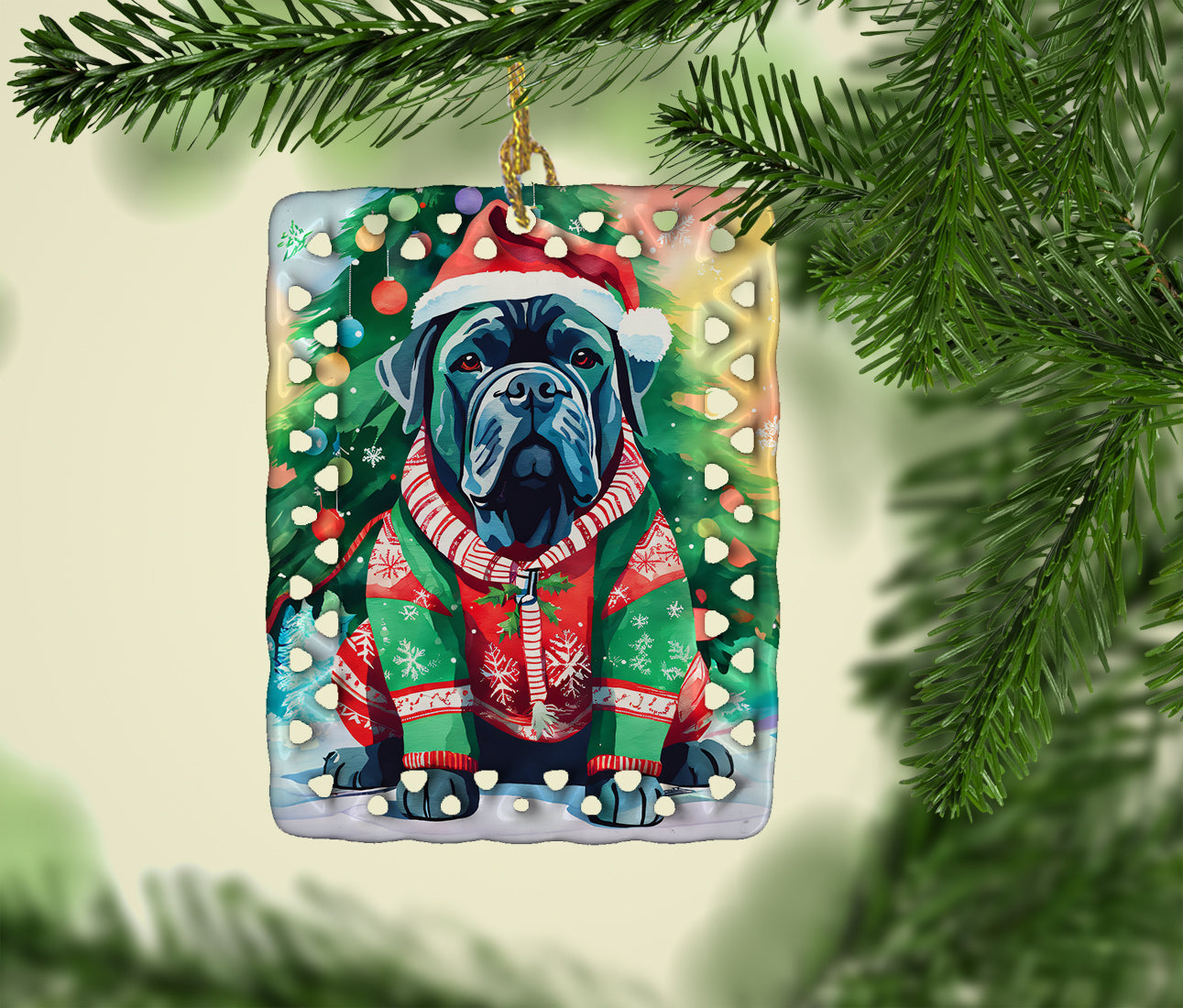 Cane Corso Christmas Porcelain Ornament Christmas Tree Hanging Decorations for Home Christmas Holiday, Rectangle, Gift, Multicolor