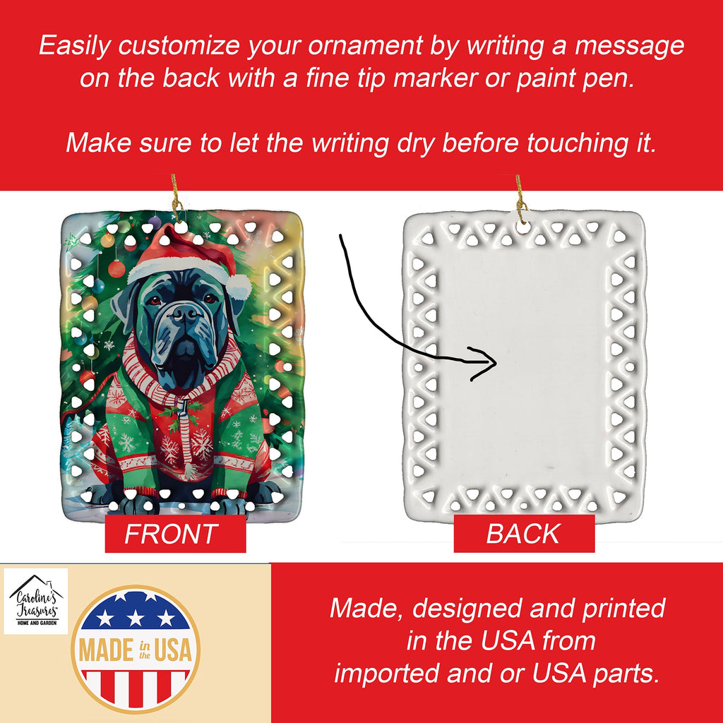 Cane Corso Christmas Porcelain Ornament Christmas Tree Hanging Decorations for Home Christmas Holiday, Rectangle, Gift, Multicolor