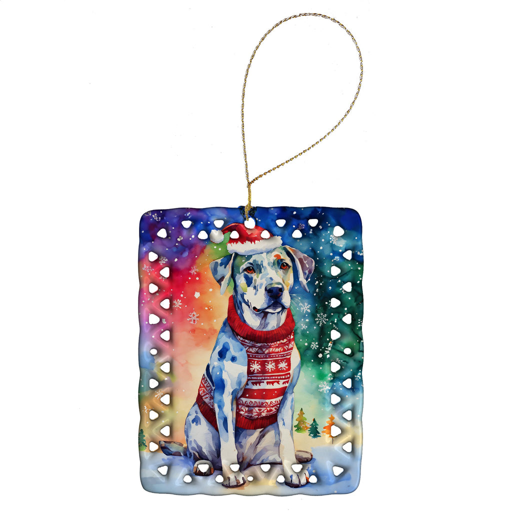 Catahoula Christmas Porcelain Ornament Christmas Tree Hanging Decorations for Home Christmas Holiday, Rectangle, Gift, Multicolor