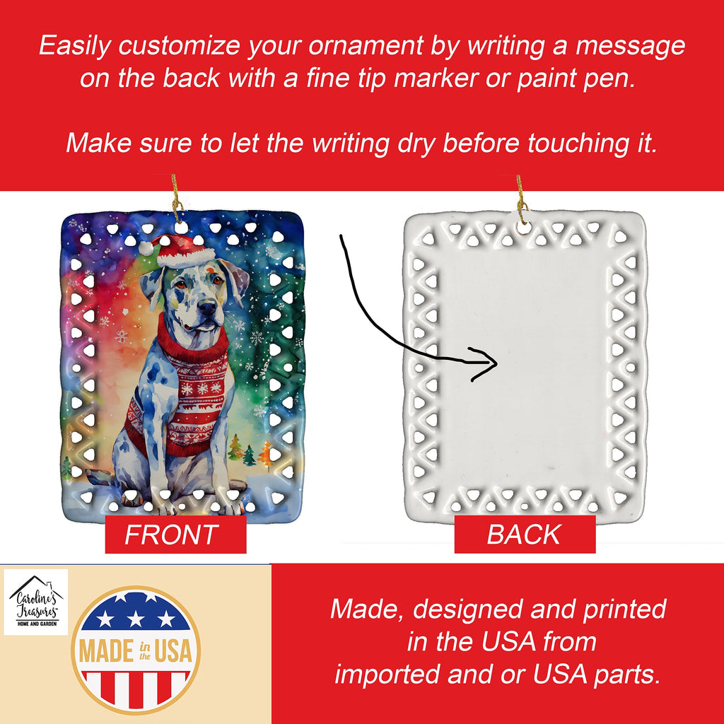Catahoula Christmas Porcelain Ornament Christmas Tree Hanging Decorations for Home Christmas Holiday, Rectangle, Gift, Multicolor