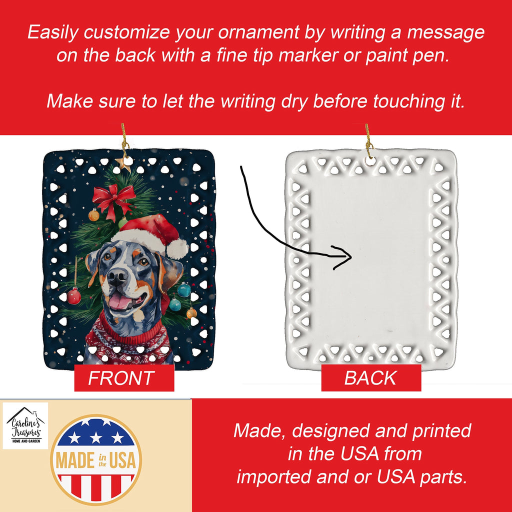 Catahoula Christmas Porcelain Ornament Christmas Tree Hanging Decorations for Home Christmas Holiday, Rectangle, Gift, Multicolor