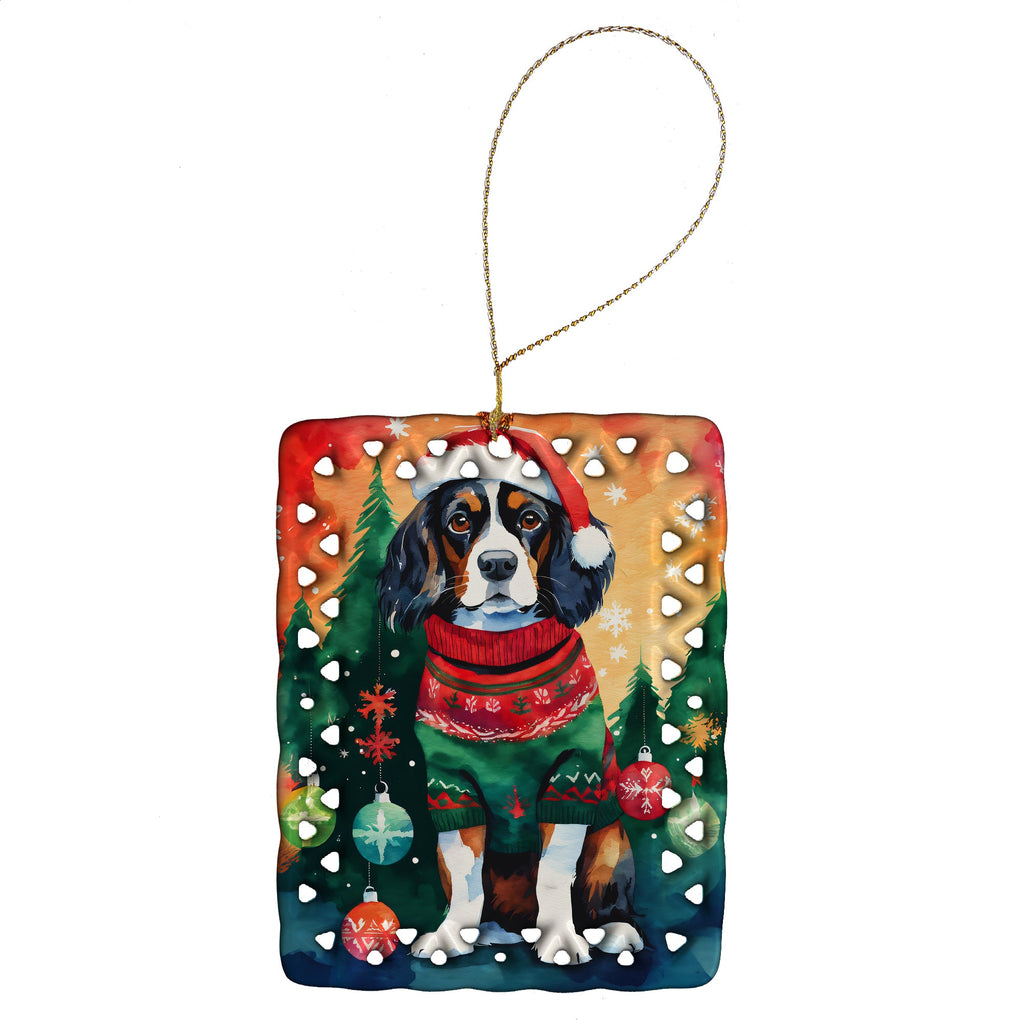 Cavalier Spaniel Christmas Porcelain Ornament Christmas Tree Hanging Decorations for Home Christmas Holiday, Rectangle, Gift, Multicolor
