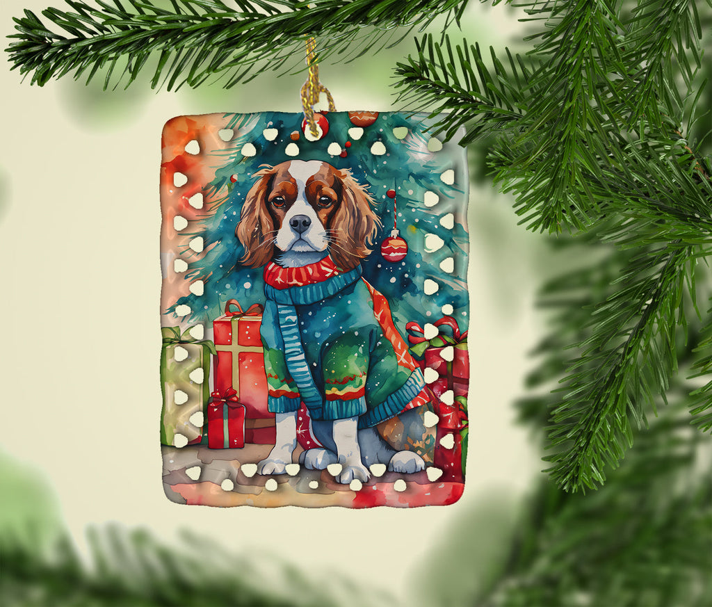 Cavalier Spaniel Christmas Porcelain Ornament Christmas Tree Hanging Decorations for Home Christmas Holiday, Rectangle, Gift, Multicolor