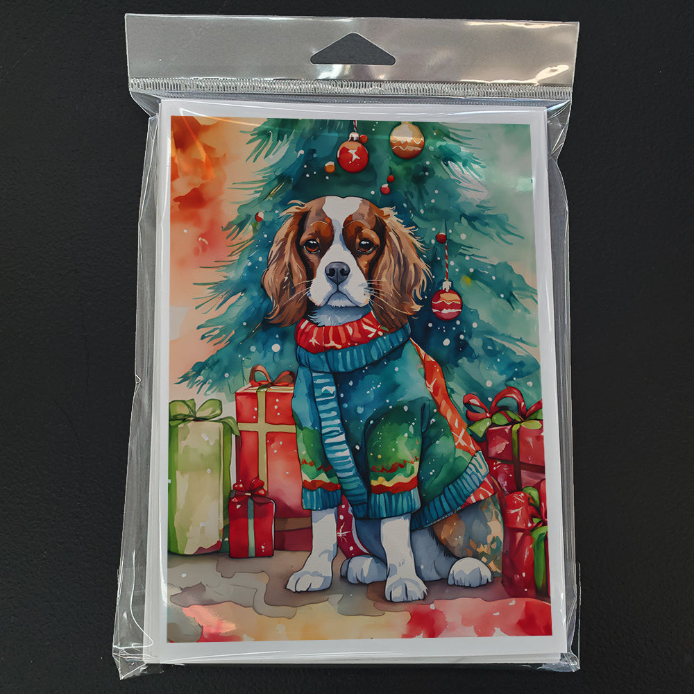 Cavalier Spaniel Christmas Greeting Cards Pack of 8 Blank Cards with Envelopes Whimsical A7 Size 5x7