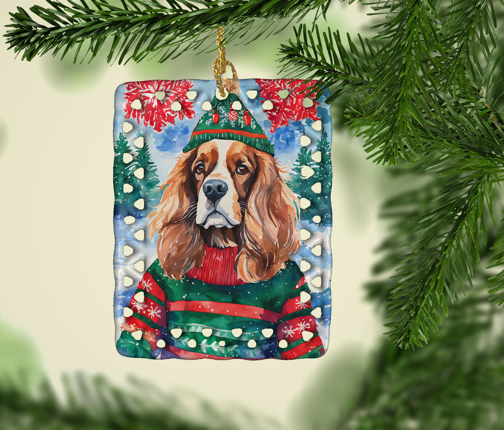 Cavalier Spaniel Christmas Porcelain Ornament Christmas Tree Hanging Decorations for Home Christmas Holiday, Rectangle, Gift, Multicolor