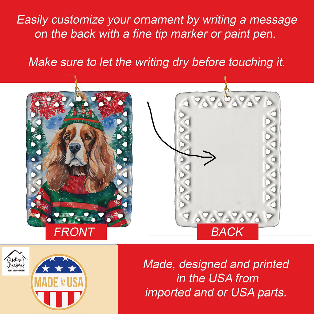 Cavalier Spaniel Christmas Porcelain Ornament Christmas Tree Hanging Decorations for Home Christmas Holiday, Rectangle, Gift, Multicolor